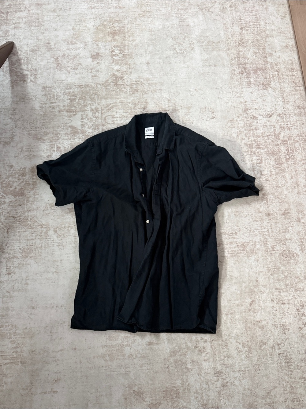Zara Black Short-Sleeve Casual Button-Down Shirt